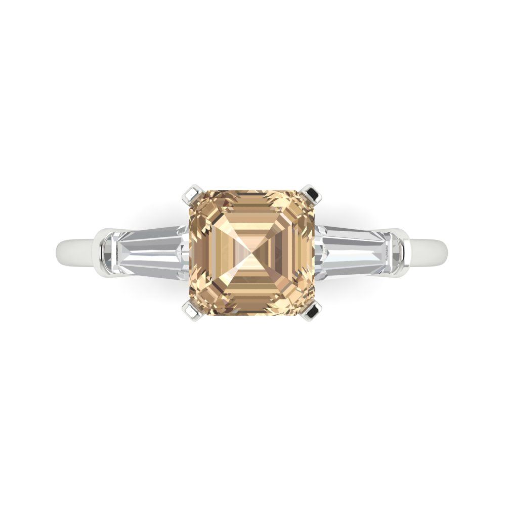 1.62 cttw Yellow Moissanite Three-Stone Engagement Ring - Solid Gold (Square Emerald Cut,6.5X6.5mm)