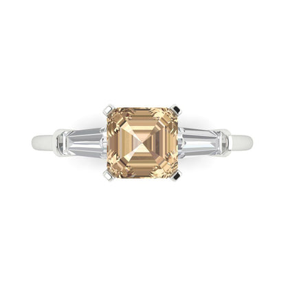 1.62 cttw Yellow Moissanite Three-Stone Engagement Ring - Solid Gold (Square Emerald Cut,6.5X6.5mm)