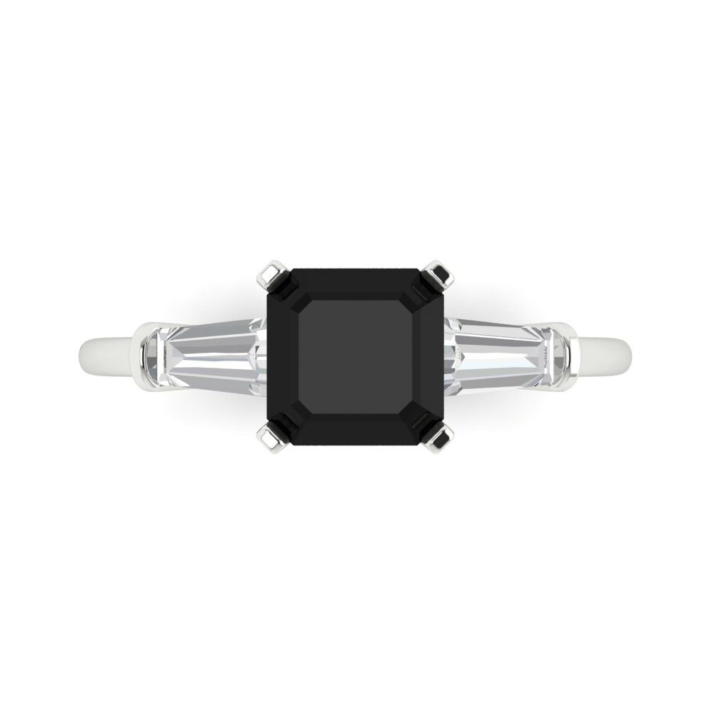 1.62 cttw Natural Onyx Three-Stone Engagement Ring - Solid Gold (Square Emerald Cut,6.5X6.5mm)