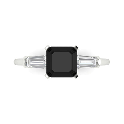 1.62 cttw Natural Onyx Three-Stone Engagement Ring - Solid Gold (Square Emerald Cut,6.5X6.5mm)