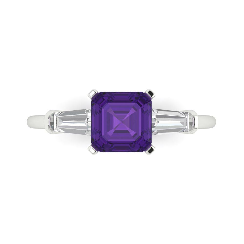 1.62 cttw Natural Amethyst Three-Stone Engagement Ring - Solid Gold (Square Emerald Cut,6.5X6.5mm)