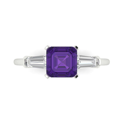 1.62 cttw Natural Amethyst Three-Stone Engagement Ring - Solid Gold (Square Emerald Cut,6.5X6.5mm)