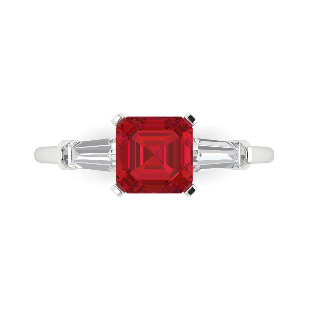 1.62 cttw Simulated Pink Tourmaline Three-Stone Engagement Ring - Solid Gold (Square Emerald Cut,6.5X6.5mm)