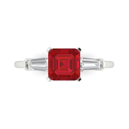 1.62 cttw Simulated Pink Tourmaline Three-Stone Engagement Ring - Solid Gold (Square Emerald Cut,6.5X6.5mm)