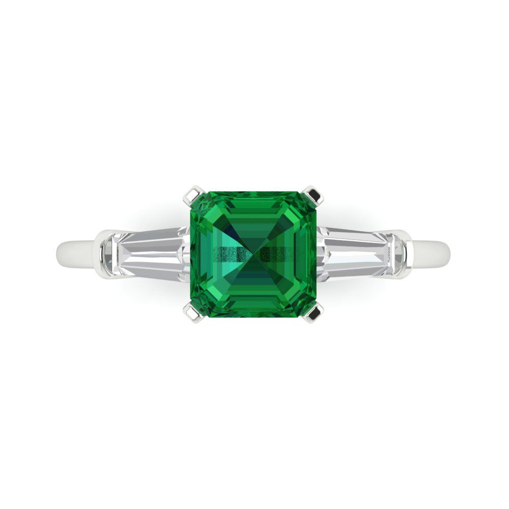 1.62 cttw Simulated Emerald Three-Stone Engagement Ring - Solid Gold (Square Emerald Cut,6.5X6.5mm)