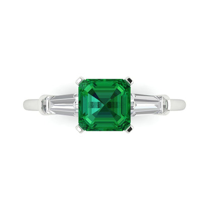 1.62 cttw Simulated Emerald Three-Stone Engagement Ring - Solid Gold (Square Emerald Cut,6.5X6.5mm)