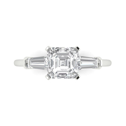 1.62 cttw White Sapphire Three-Stone Engagement Ring - Solid Gold (Square Emerald Cut,6.5X6.5mm)