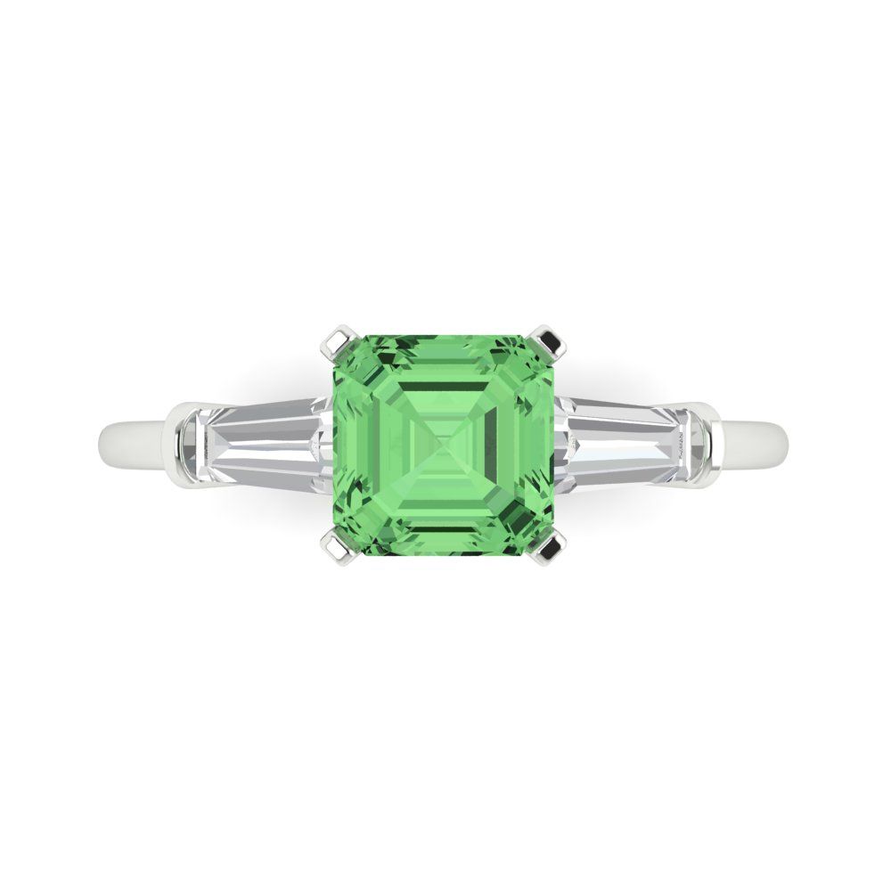 1.62 cttw Zirconia Simulated Green Diamond Three-Stone Engagement Ring - Solid Gold (VVS1, Square Emerald Cut,6.5X6.5mm)