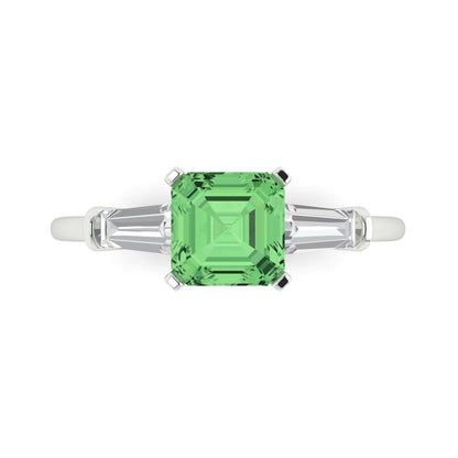 1.62 cttw Zirconia Simulated Green Diamond Three-Stone Engagement Ring - Solid Gold (VVS1, Square Emerald Cut,6.5X6.5mm)