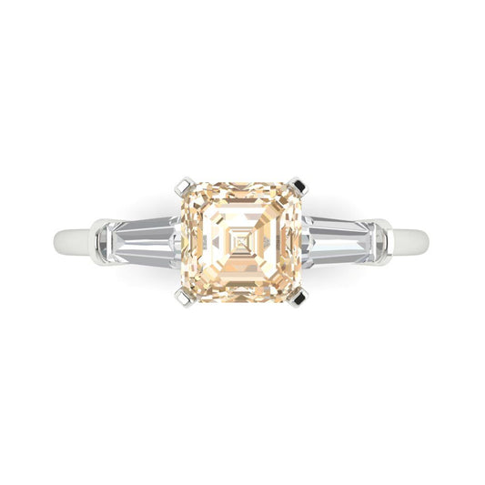1.62 cttw Natural Morganite Three-Stone Engagement Ring - Solid White Gold (VVS1, Square Emerald Cut,6.5X6.5mm)