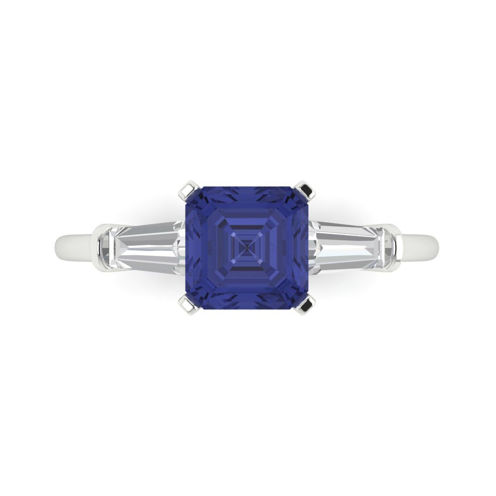 1.62 cttw Simulated Tanzanite Three-Stone Engagement Ring - Solid Gold (Square Emerald Cut,6.5X6.5mm)