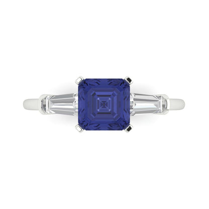 1.62 cttw Simulated Tanzanite Three-Stone Engagement Ring - Solid Gold (Square Emerald Cut,6.5X6.5mm)