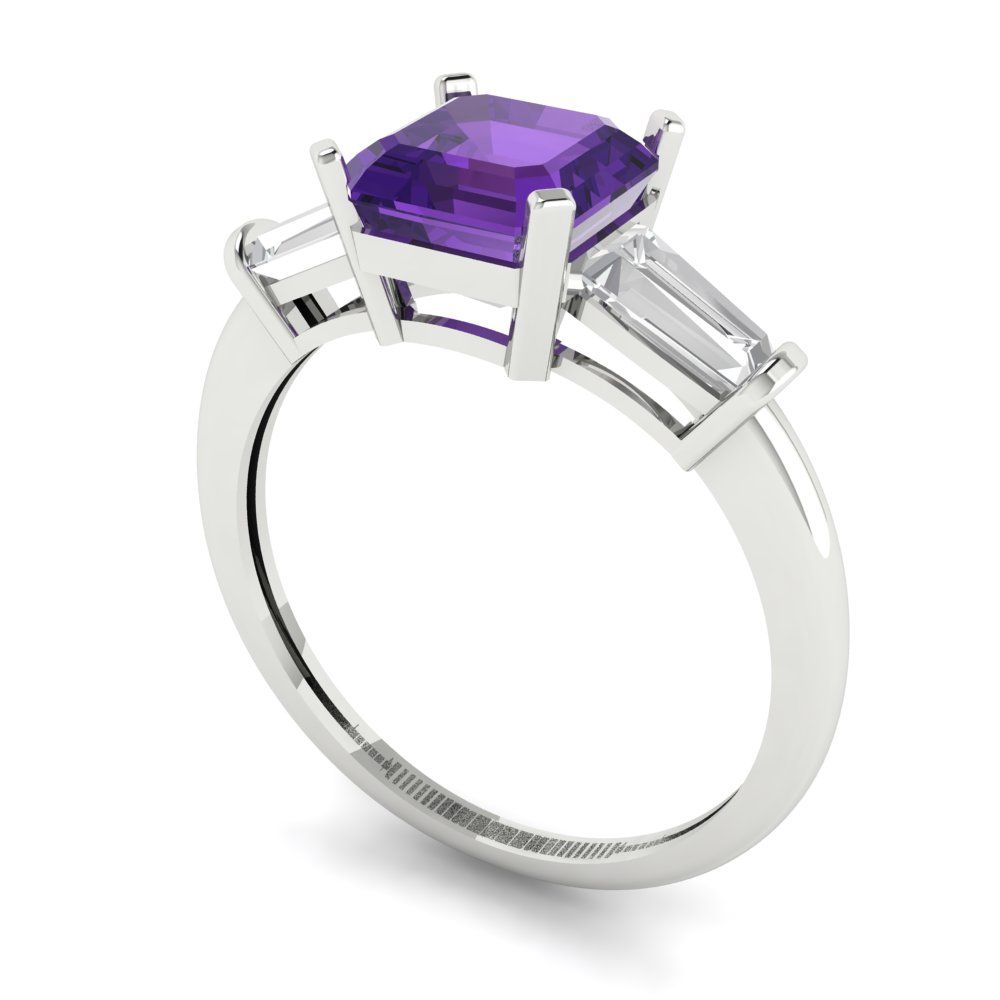 1.62 cttw Natural Amethyst Three-Stone Engagement Ring - Solid Gold (Square Emerald Cut,6.5X6.5mm)