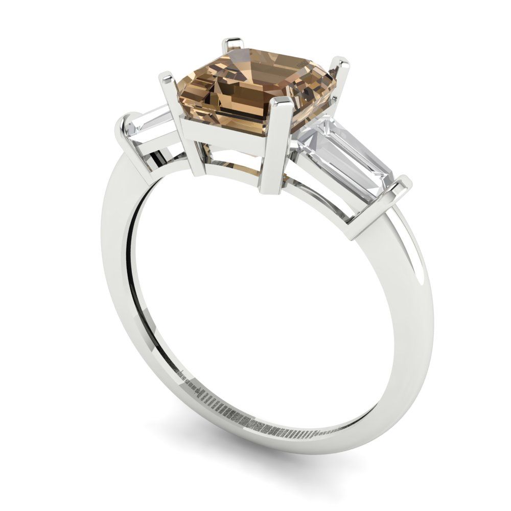 1.62 cttw Zirconia Simulated Champagne Diamond Three-Stone Engagement Ring - Solid Gold (VVS1, Square Emerald Cut,6.5X6.5mm)
