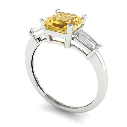 1.62 cttw Natural Citrine Three-Stone Engagement Ring - Solid Gold (Square Emerald Cut,6.5X6.5mm)