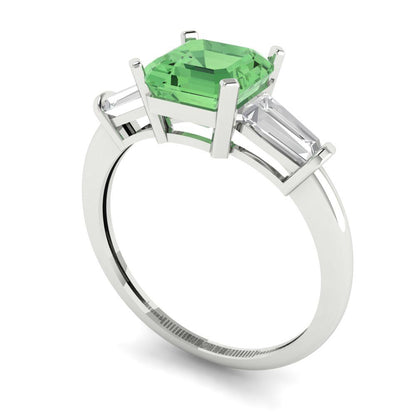 1.62 cttw Zirconia Simulated Green Diamond Three-Stone Engagement Ring - Solid Gold (VVS1, Square Emerald Cut,6.5X6.5mm)