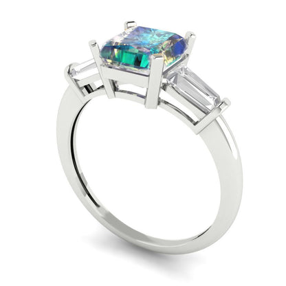1.62 cttw Blue Moissanite Three-Stone Engagement Ring - Solid Gold (Square Emerald Cut,6.5X6.5mm)