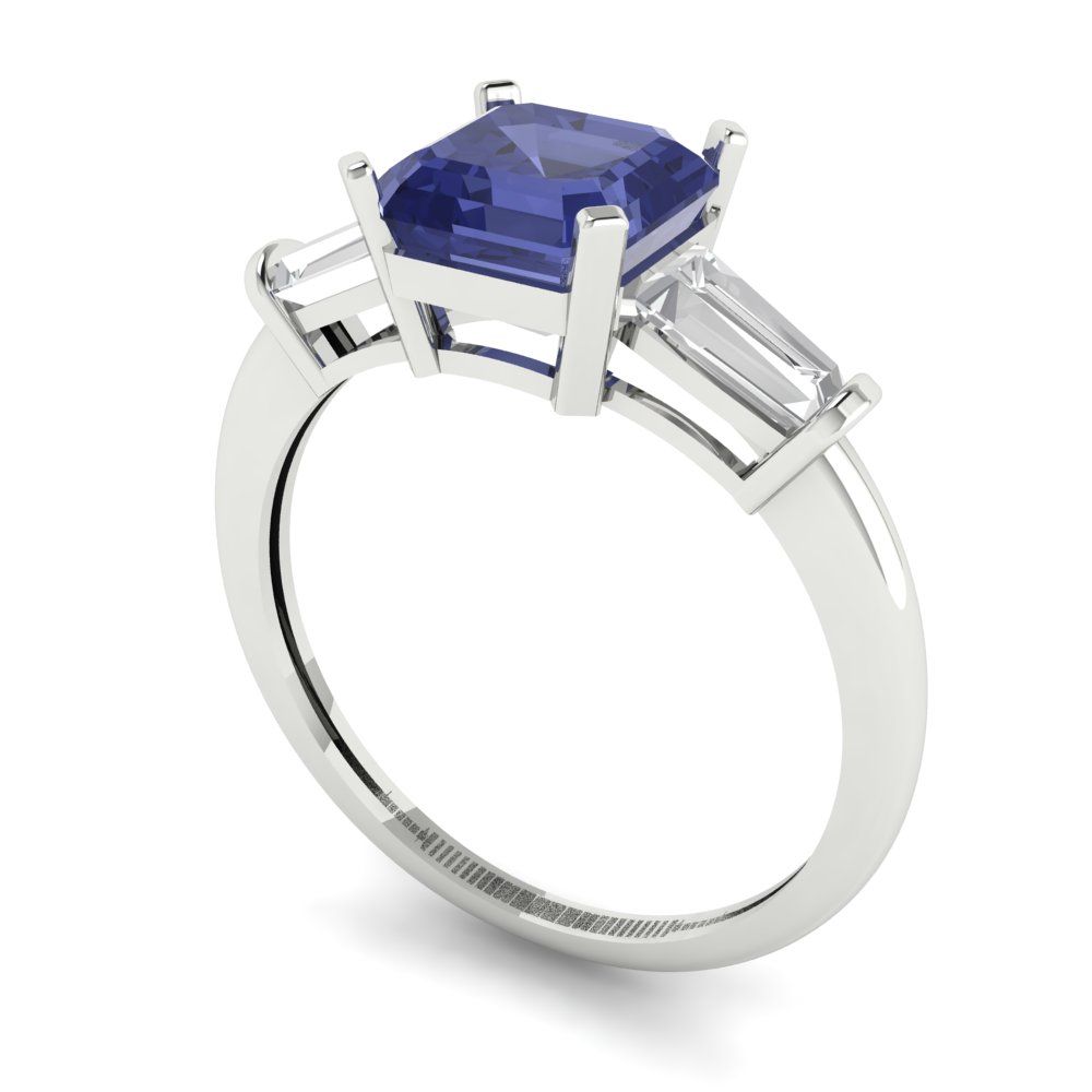1.62 cttw Simulated Tanzanite Three-Stone Engagement Ring - Solid Gold (Square Emerald Cut,6.5X6.5mm)