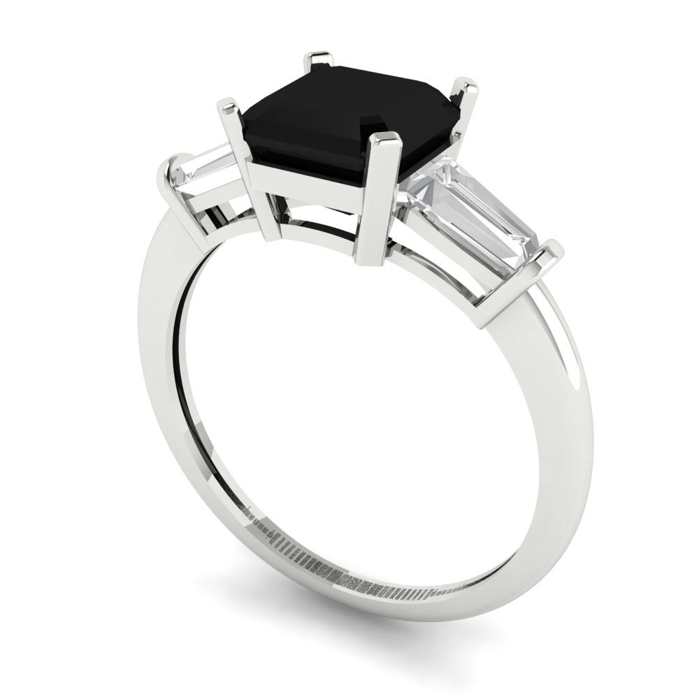 1.62 cttw Natural Onyx Three-Stone Engagement Ring - Solid Gold (Square Emerald Cut,6.5X6.5mm)