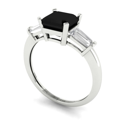 1.62 cttw Natural Onyx Three-Stone Engagement Ring - Solid Gold (Square Emerald Cut,6.5X6.5mm)