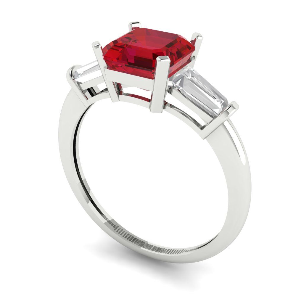 1.62 cttw Simulated Pink Tourmaline Three-Stone Engagement Ring - Solid Gold (Square Emerald Cut,6.5X6.5mm)