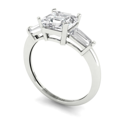 1.62 cttw Certified Moissanite Three-Stone Engagement Ring - Solid Gold (VVS1, D-F,Square Emerald Cut,6.5X6.5mm)