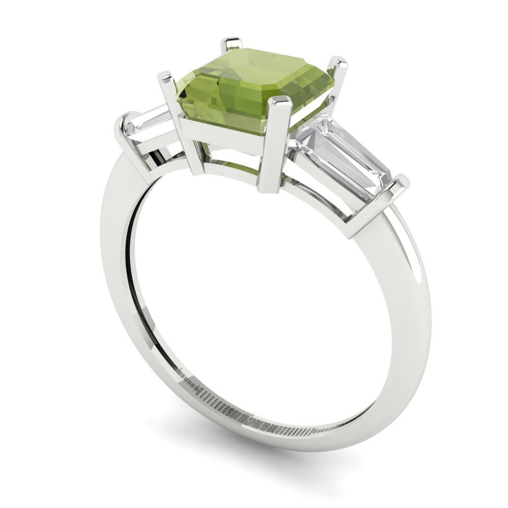1.62 cttw Natural Peridot Three-Stone Engagement Ring - Solid Gold (Square Emerald Cut,6.5X6.5mm)