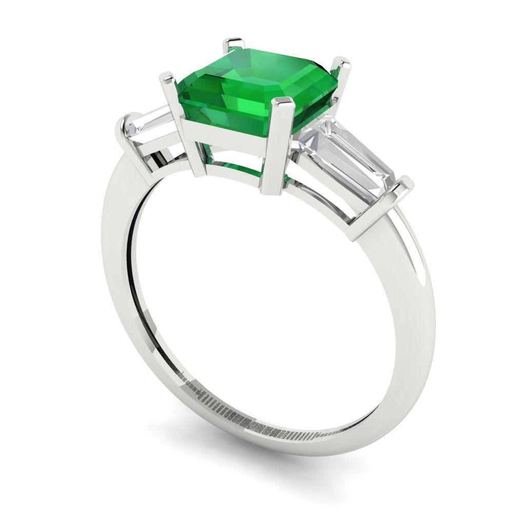 1.62 cttw Simulated Emerald Three-Stone Engagement Ring - Solid Gold (Square Emerald Cut,6.5X6.5mm)