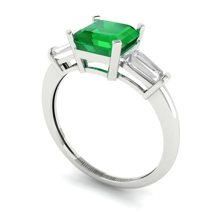1.62 cttw Simulated Emerald Three-Stone Engagement Ring - Solid Gold (Square Emerald Cut,6.5X6.5mm)