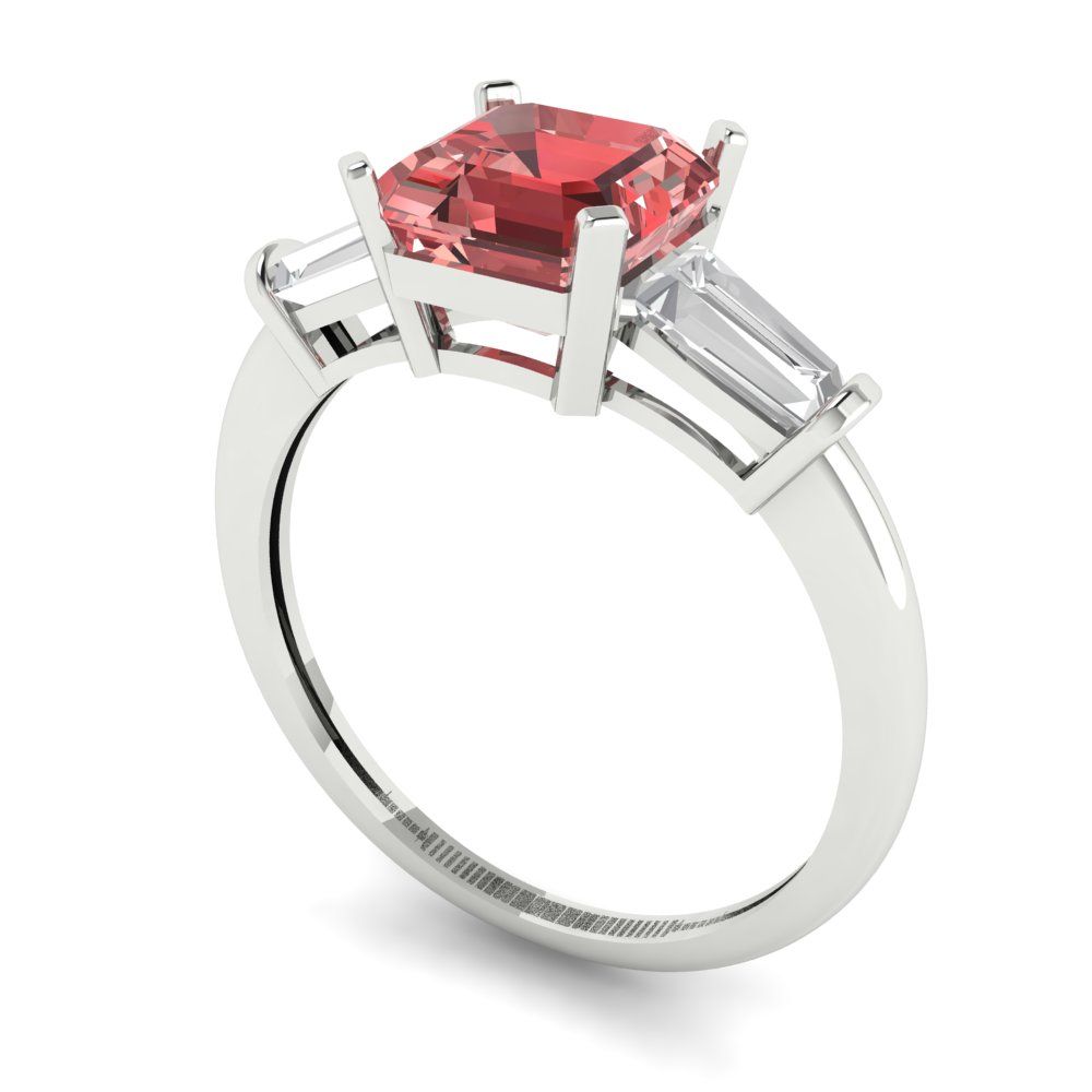 1.62 cttw Natural Garnet Three-Stone Engagement Ring - Solid Gold (Square Emerald Cut,6.5X6.5mm)