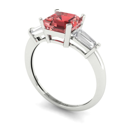 1.62 cttw Natural Garnet Three-Stone Engagement Ring - Solid Gold (Square Emerald Cut,6.5X6.5mm)