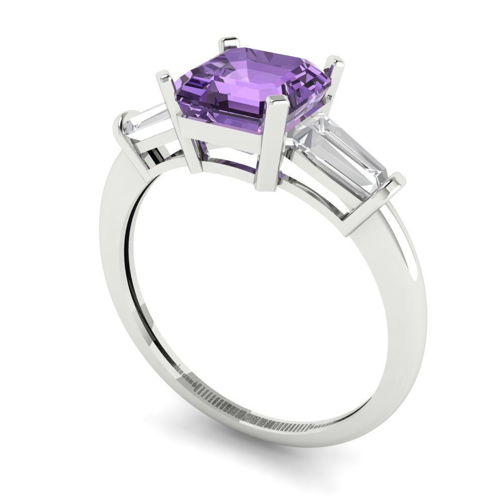 1.62 cttw Simulated Alexandrite Three-Stone Engagement Ring - Solid Gold (Square Emerald Cut,6.5X6.5mm)