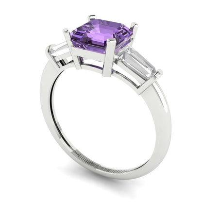 1.62 cttw Simulated Alexandrite Three-Stone Engagement Ring - Solid Gold (Square Emerald Cut,6.5X6.5mm)