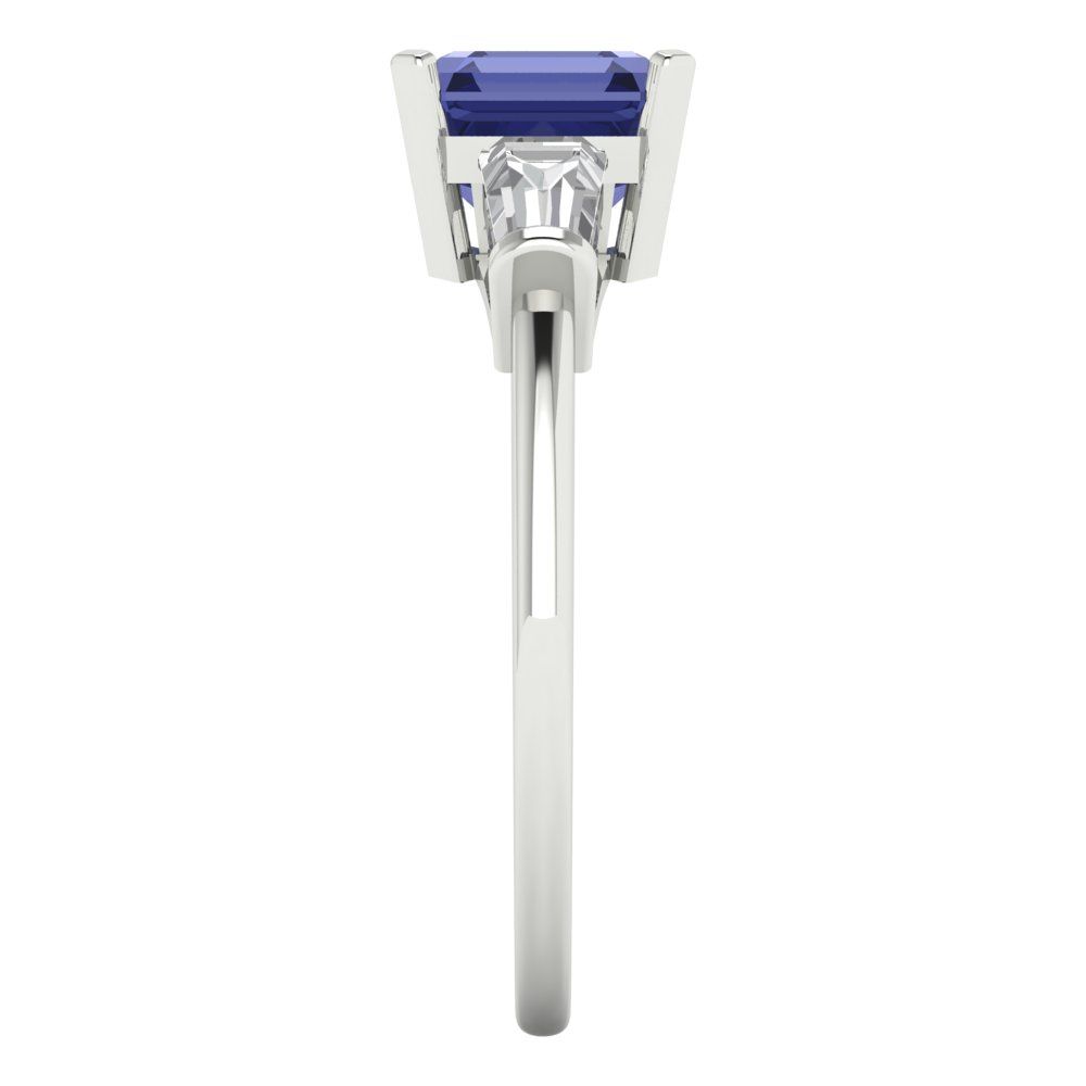 1.62 cttw Simulated Tanzanite Three-Stone Engagement Ring - Solid Gold (Square Emerald Cut,6.5X6.5mm)