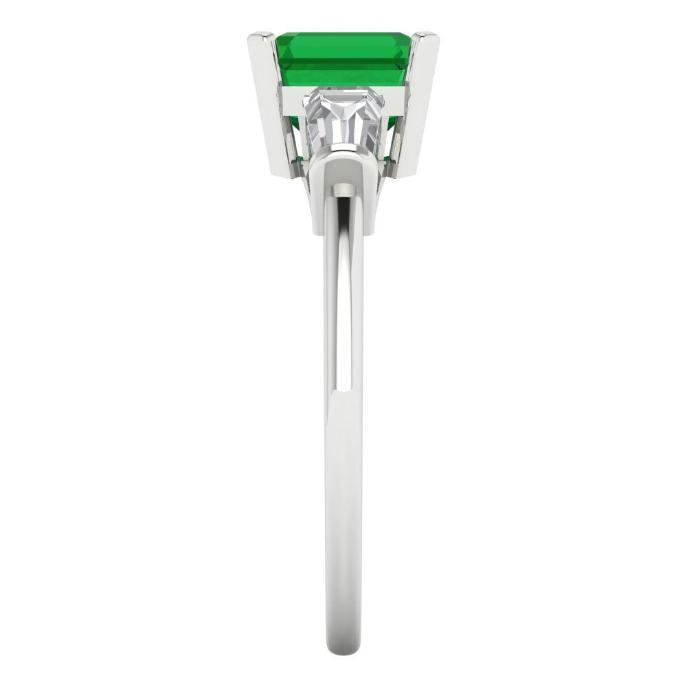 1.62 cttw Simulated Emerald Three-Stone Engagement Ring - Solid Gold (Square Emerald Cut,6.5X6.5mm)