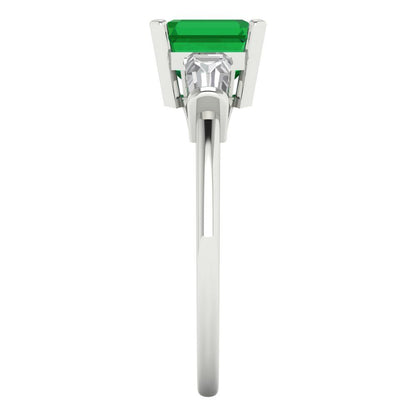 1.62 cttw Simulated Emerald Three-Stone Engagement Ring - Solid Gold (Square Emerald Cut,6.5X6.5mm)