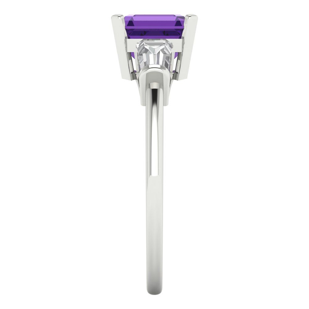 1.62 cttw Natural Amethyst Three-Stone Engagement Ring - Solid Gold (Square Emerald Cut,6.5X6.5mm)
