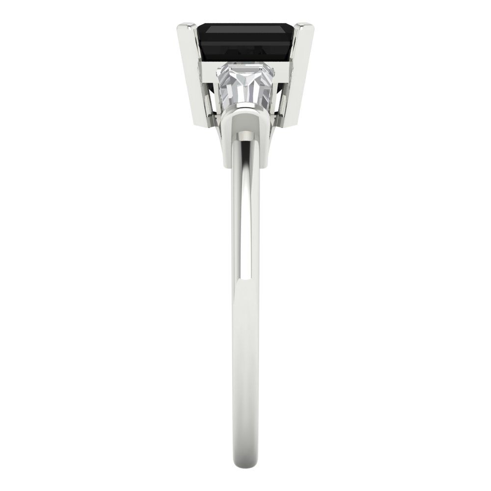 1.62 cttw Natural Onyx Three-Stone Engagement Ring - Solid Gold (Square Emerald Cut,6.5X6.5mm)