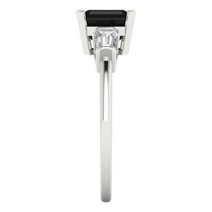 1.62 cttw Natural Onyx Three-Stone Engagement Ring - Solid Gold (Square Emerald Cut,6.5X6.5mm)