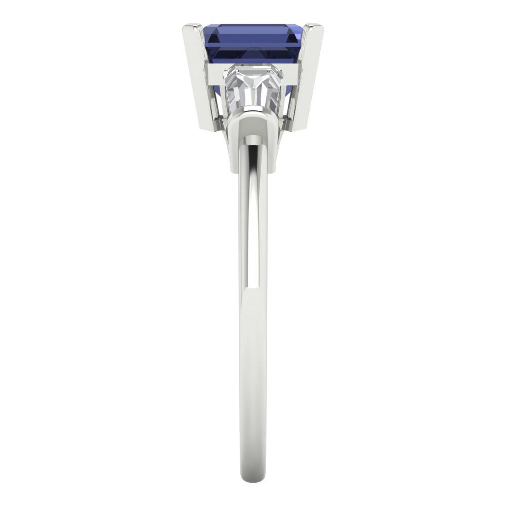 1.62 cttw Simulated Blue Sapphire Three-Stone Engagement Ring - Solid Gold (Square Emerald Cut,6.5X6.5mm)