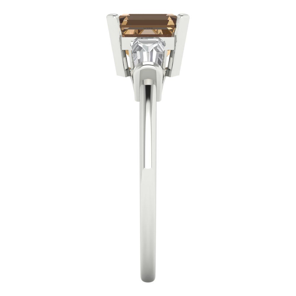 1.62 cttw Zirconia Simulated Champagne Diamond Three-Stone Engagement Ring - Solid Gold (VVS1, Square Emerald Cut,6.5X6.5mm)