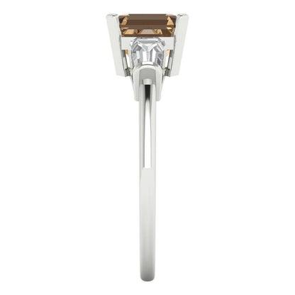 1.62 cttw Zirconia Simulated Champagne Diamond Three-Stone Engagement Ring - Solid Gold (VVS1, Square Emerald Cut,6.5X6.5mm)