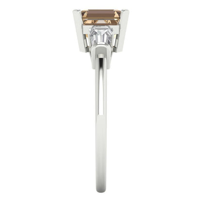 1.62 cttw Yellow Moissanite Three-Stone Engagement Ring - Solid Gold (Square Emerald Cut,6.5X6.5mm)