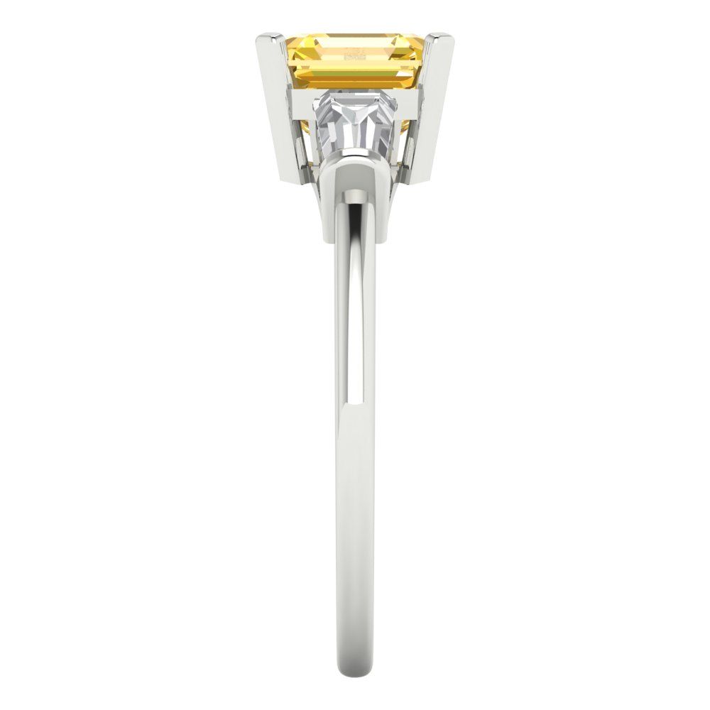 1.62 cttw Zirconia Simulated Yellow Diamond Three-Stone Engagement Ring - Solid Gold (VVS1, Square Emerald Cut,6.5X6.5mm)