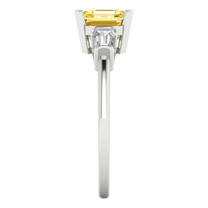 1.62 cttw Zirconia Simulated Yellow Diamond Three-Stone Engagement Ring - Solid Gold (VVS1, Square Emerald Cut,6.5X6.5mm)