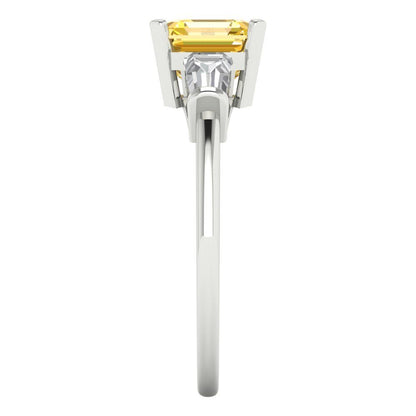 1.62 cttw Natural Citrine Three-Stone Engagement Ring - Solid Gold (Square Emerald Cut,6.5X6.5mm)