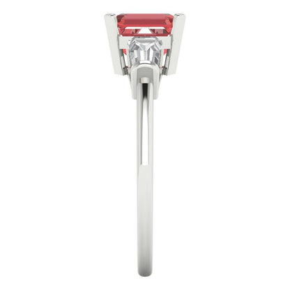 1.62 cttw Natural Garnet Three-Stone Engagement Ring - Solid Gold (Square Emerald Cut,6.5X6.5mm)