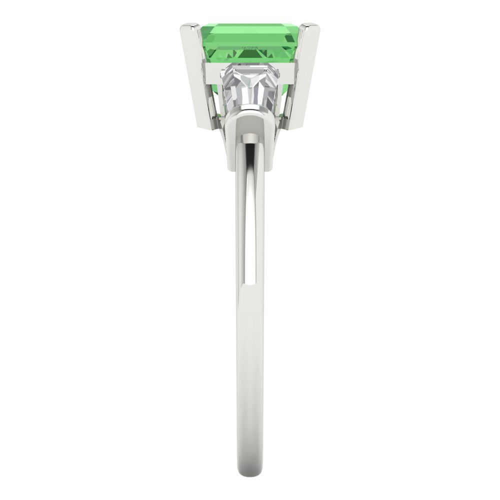 1.62 cttw Zirconia Simulated Green Diamond Three-Stone Engagement Ring - Solid Gold (VVS1, Square Emerald Cut,6.5X6.5mm)