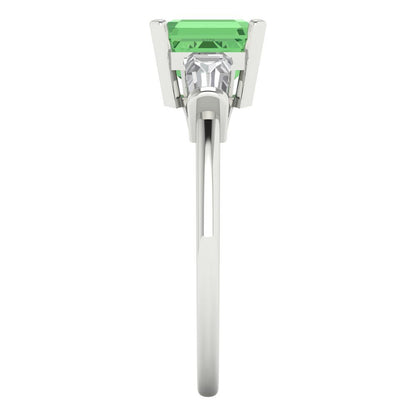 1.62 cttw Zirconia Simulated Green Diamond Three-Stone Engagement Ring - Solid Gold (VVS1, Square Emerald Cut,6.5X6.5mm)