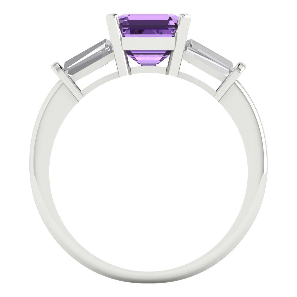 1.62 cttw Simulated Alexandrite Three-Stone Engagement Ring - Solid Gold (Square Emerald Cut,6.5X6.5mm)